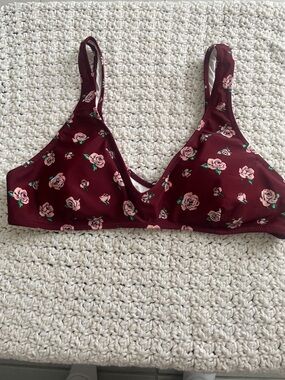 Volcom Burgundy Floral Bikini Top